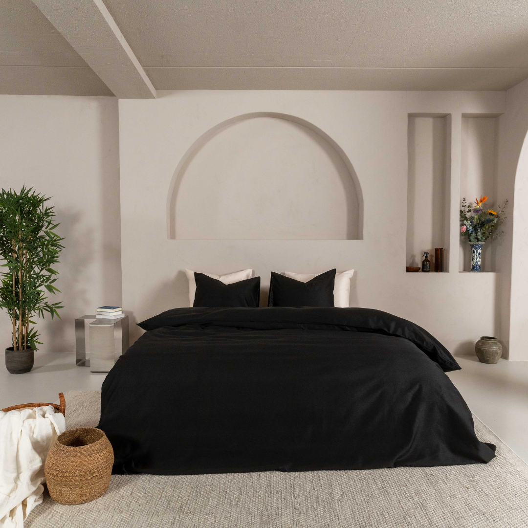 Kayori dekbedovertrek Kiso Tencel mix van tencel en katoen zwart