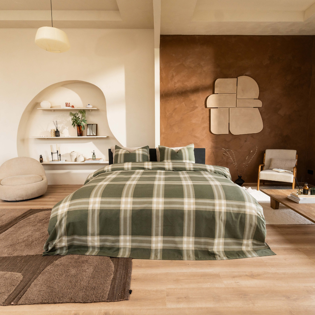 Kayori dekbedovertrek Magome Flanel 100% flanel olijfgroen