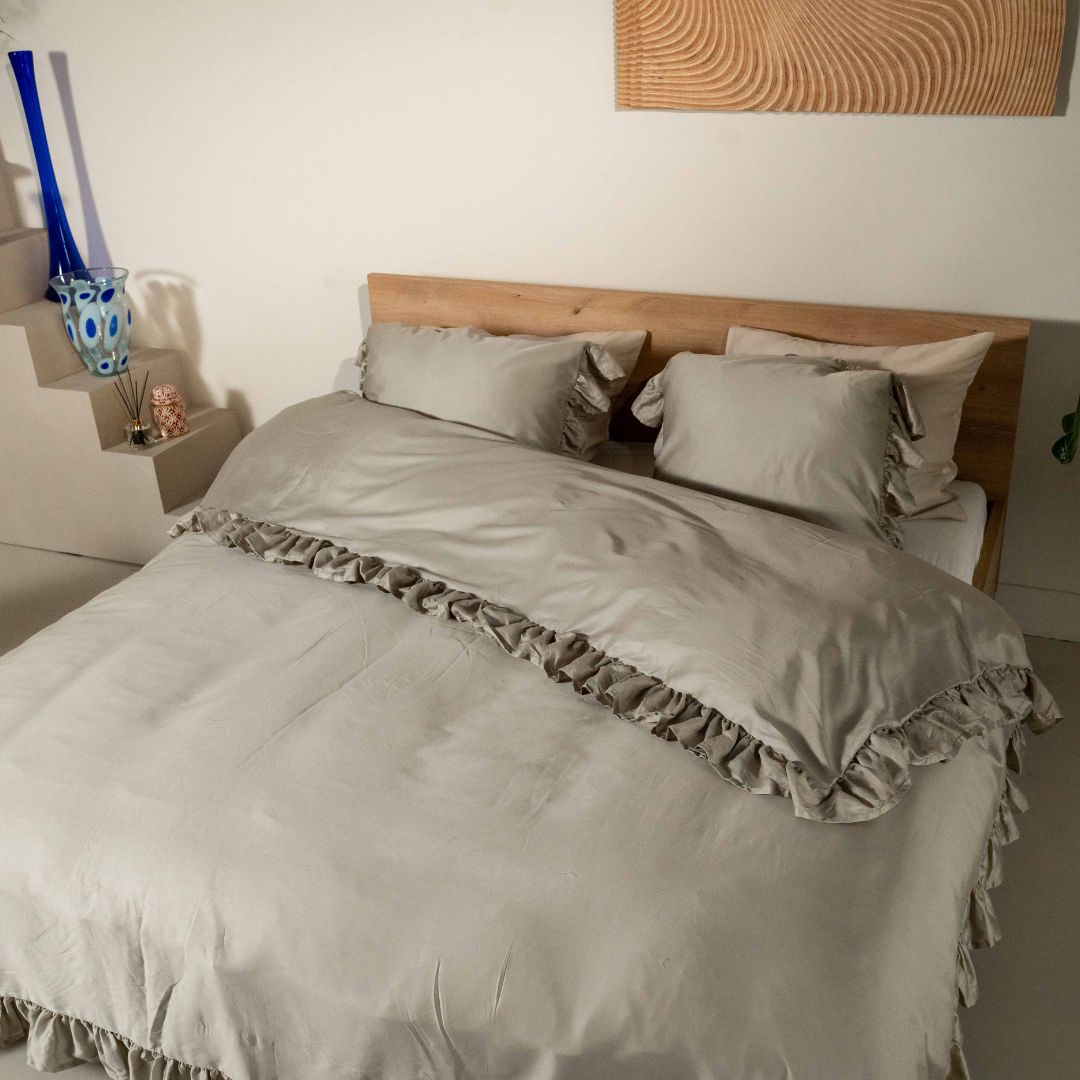 Kayori dekbedovertrek Oda Katoensatijn 100% katoen grijs