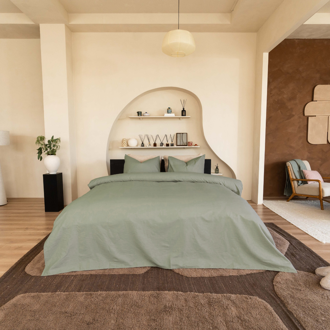 Kayori dekbedovertrek Otsu Katoensatijn 100% katoen olijfgroen