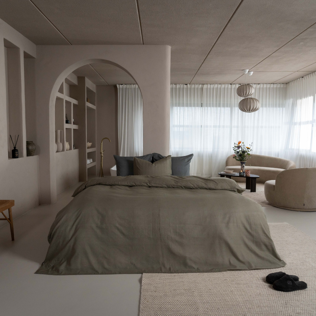 Kayori dekbedovertrek Rui Peached Twill 100% katoen olijfgroen