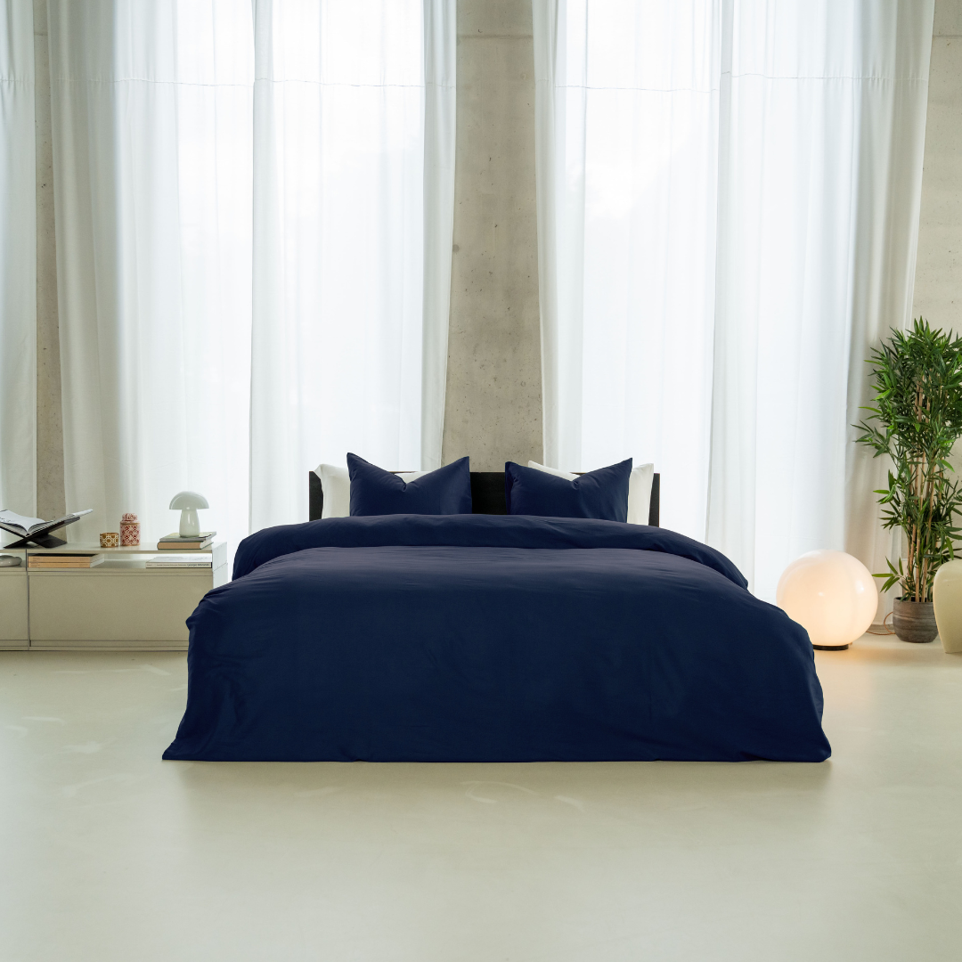 Kayori dekbedovertrek Saya – 100% katoensatijn – navy