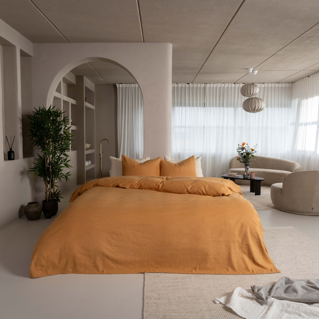 Kayori dekbedovertrek Showa Flanel mix van flanel en katoen goud