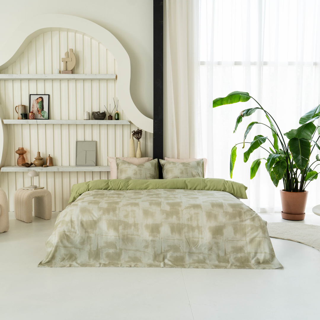 Kayori dekbedovertrek Uria – 100% katoensatijn – groen
